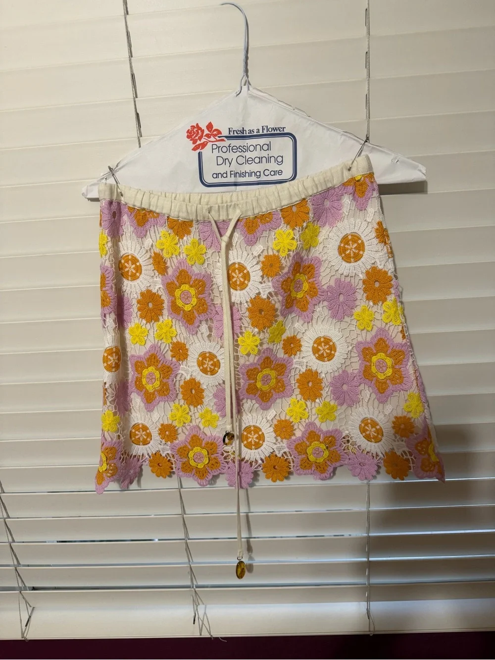 ZARA - Pink and Yellow Floral Crochet Mini Skirt - Size XS